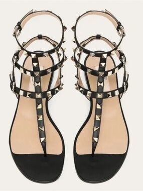 Valentino Garavani Rockstud leather sandals Size 39 Black in Box